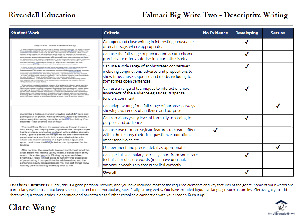 Assessment report sample